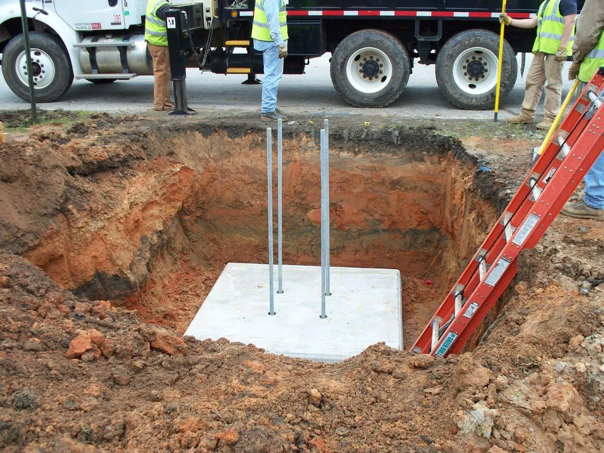 DP-4B precast single mast crossing cantilever foundation — site photo 1