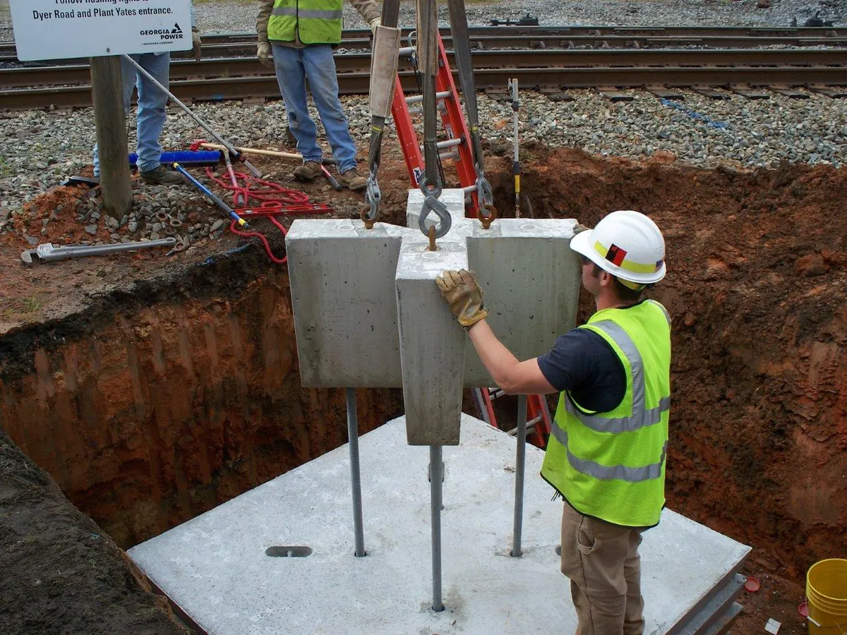 DP-4B precast single mast crossing cantilever foundation — site photo 4