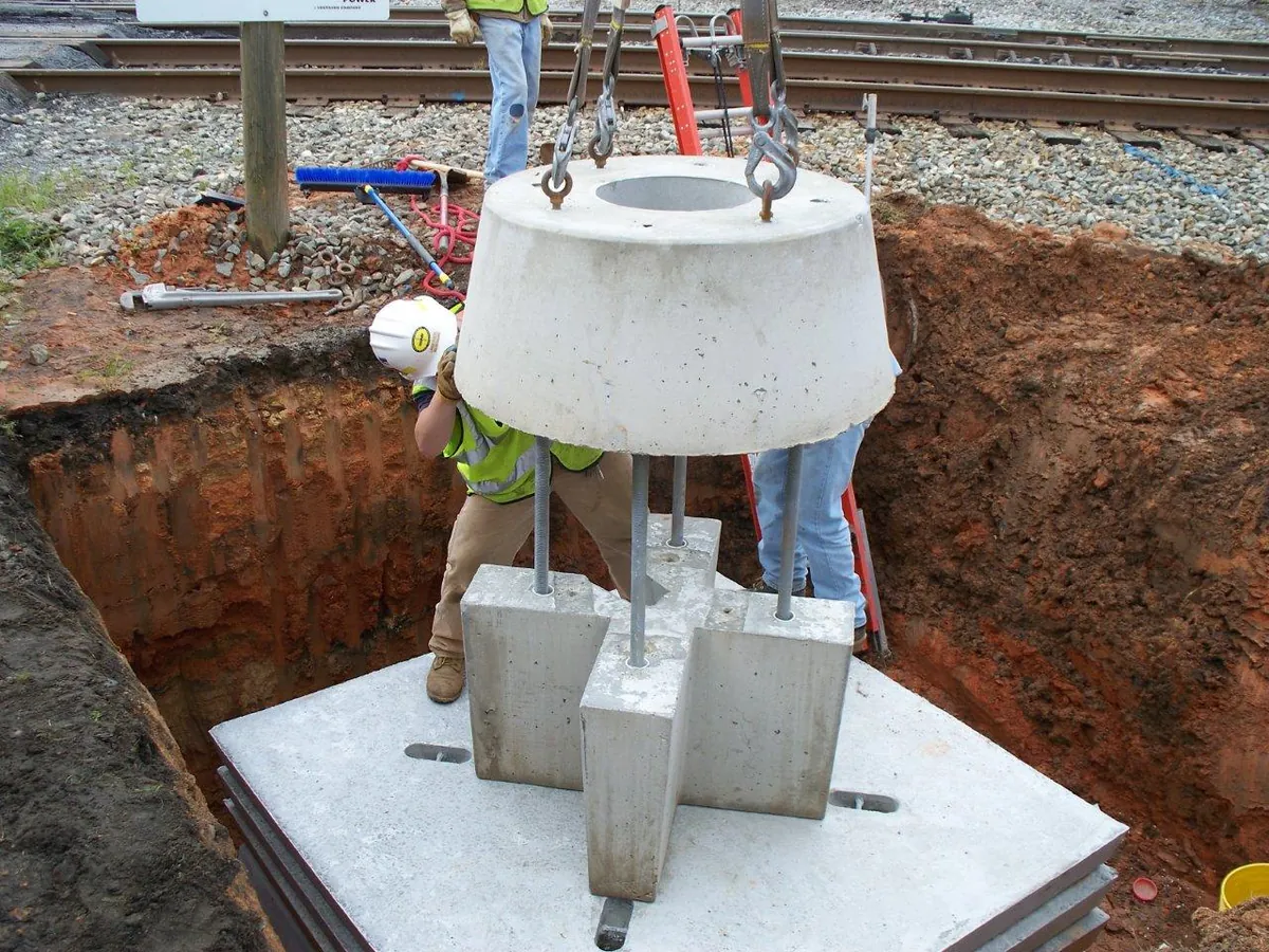 DP-4B precast single mast crossing cantilever foundation — site photo 5